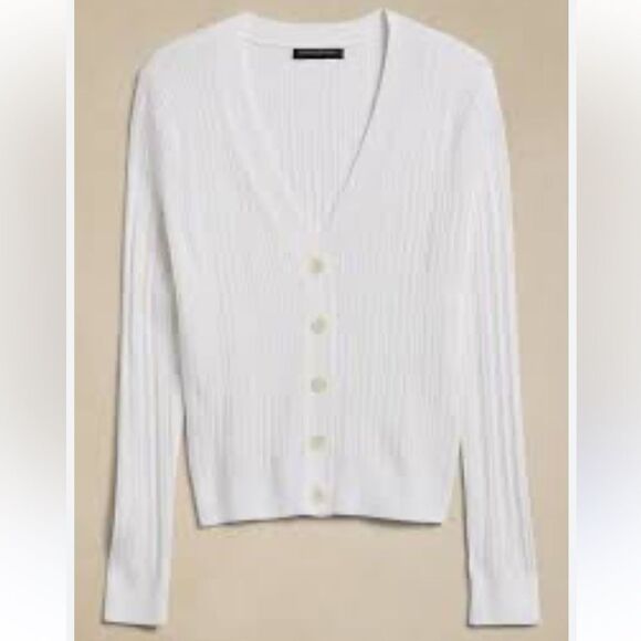 Banana Republic Tailored White Ribbed Long Sleeve Cardigan - Picture 5 of 5